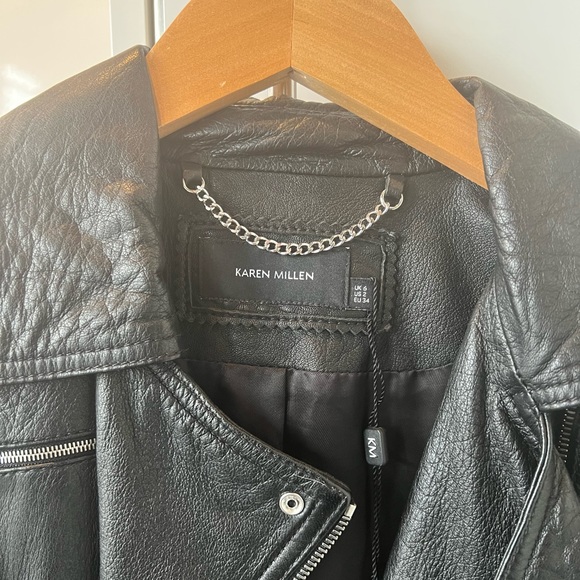 Karen Millen Black Leather Biker Jacket - Size 2 - Picture 2 of 3